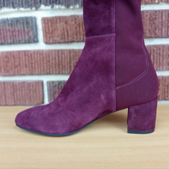 NWT Stuart Weitzman 'Gillian' Knee High Genuine Suede Heeled Boots in Burgundy - Picture 7 of 14